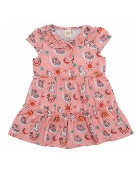 girls unicorn print tiered dress