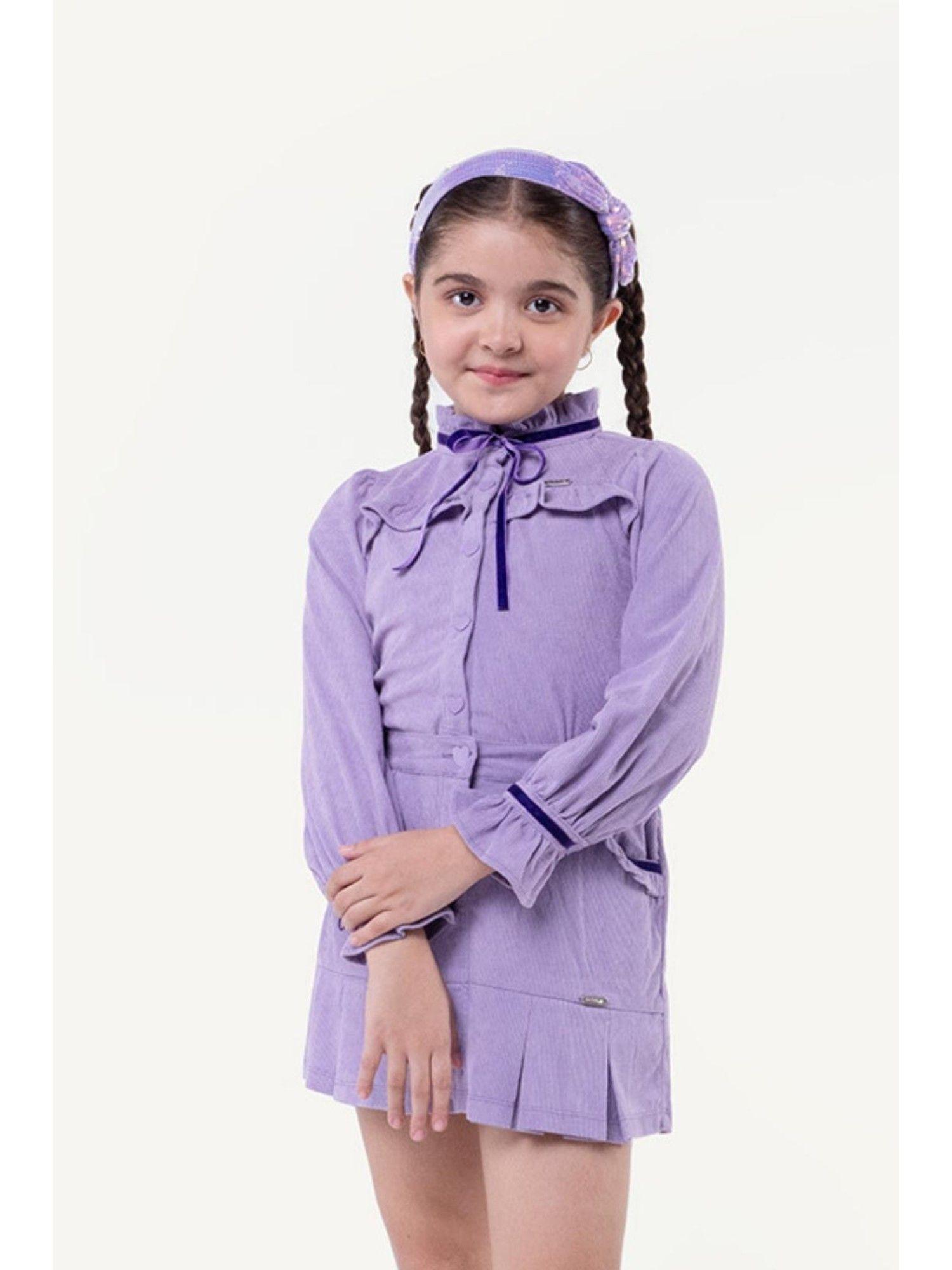 girls varsity chic lilac corduroy top with ribbons