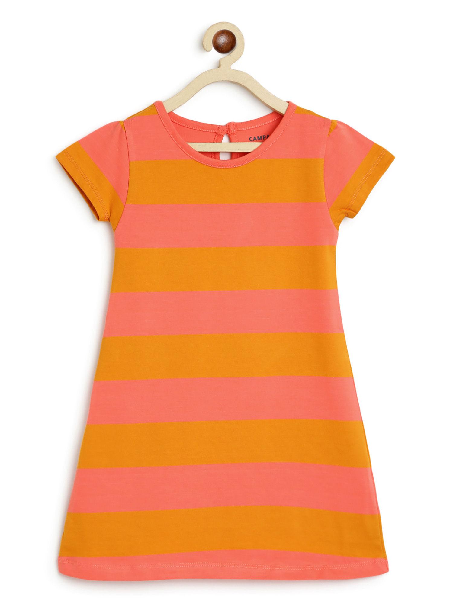 girls vera a-line dress rugby stripes peach & tuscan yellow