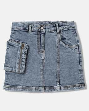 girls washed a-line skirt with pockets