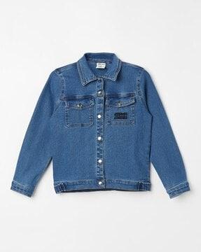 girls washed jacket with flap pockets