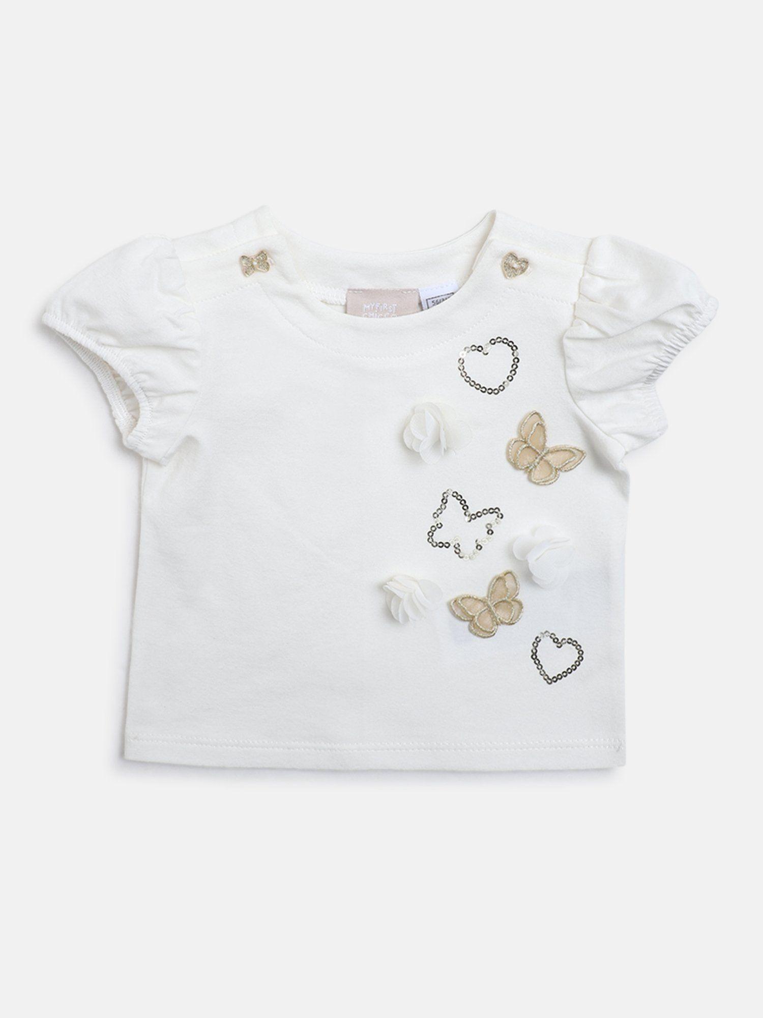 girls white embroidered short sleeve top