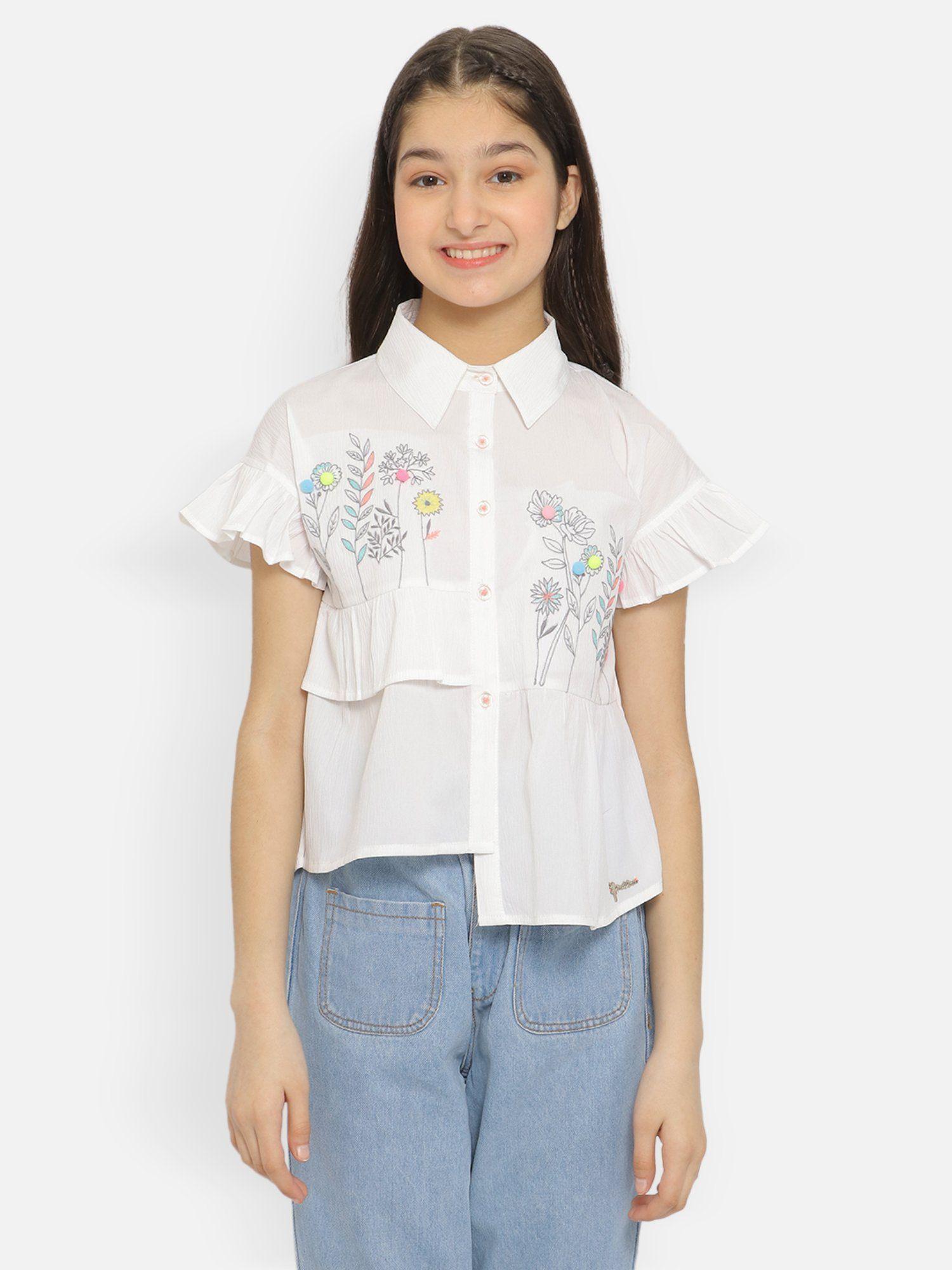girls white embroidered top