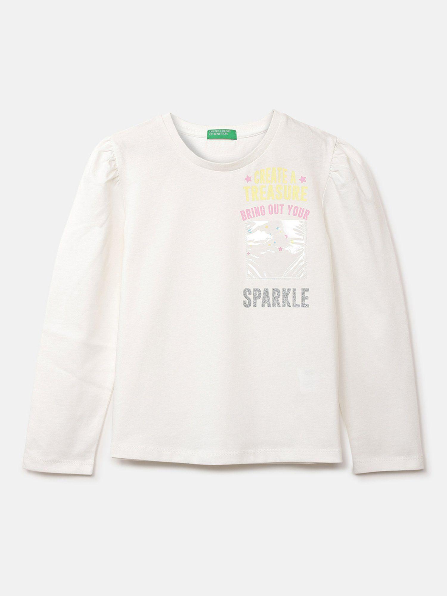 girls white long sleeve sparkle top