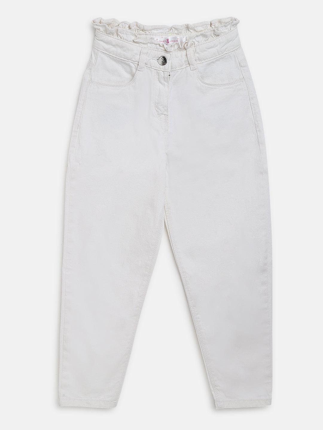 girls white paper bag trouser