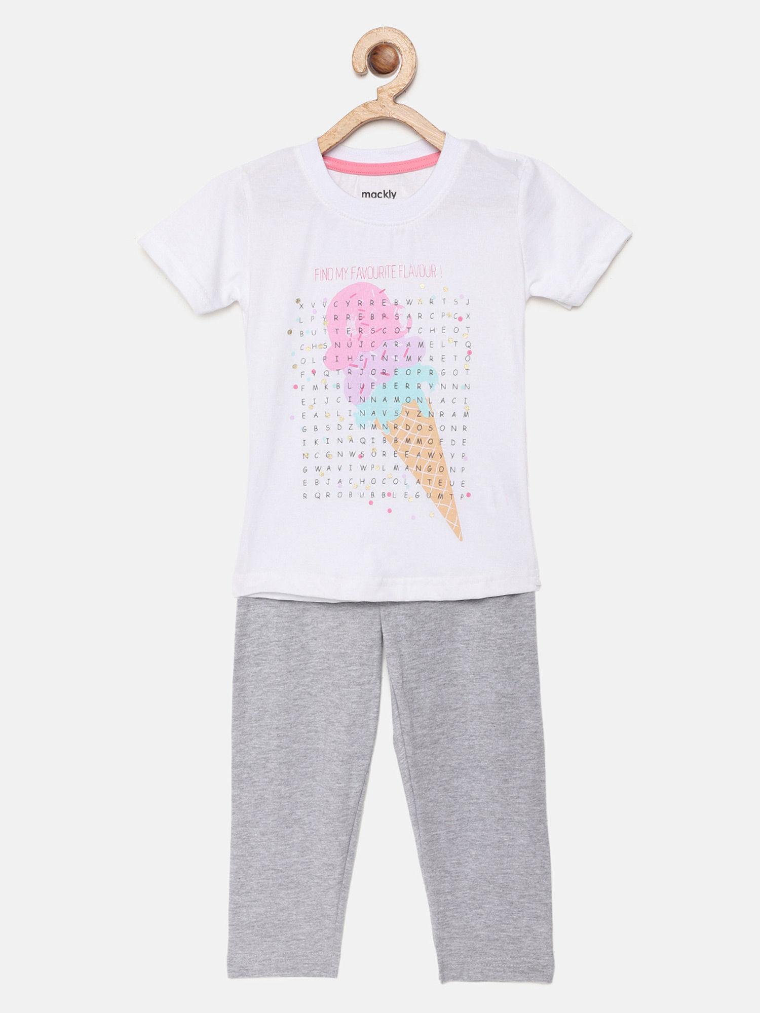 girls white printed pyjama (set of 2) ( 2-3 years )