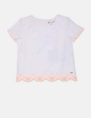 girls white short sleeve scalloped broderie anglaise top