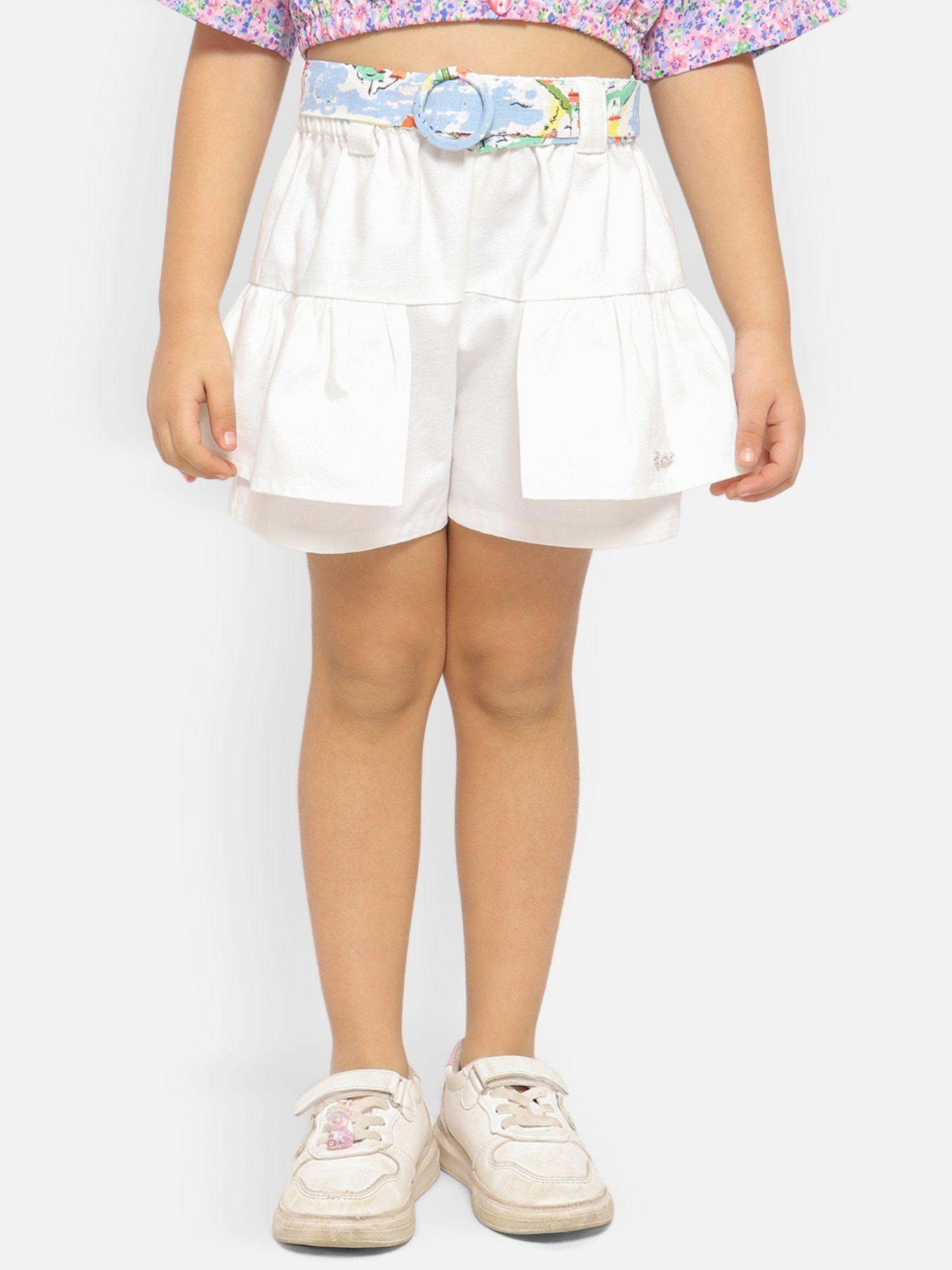 girls white solid shorts (set of 2)