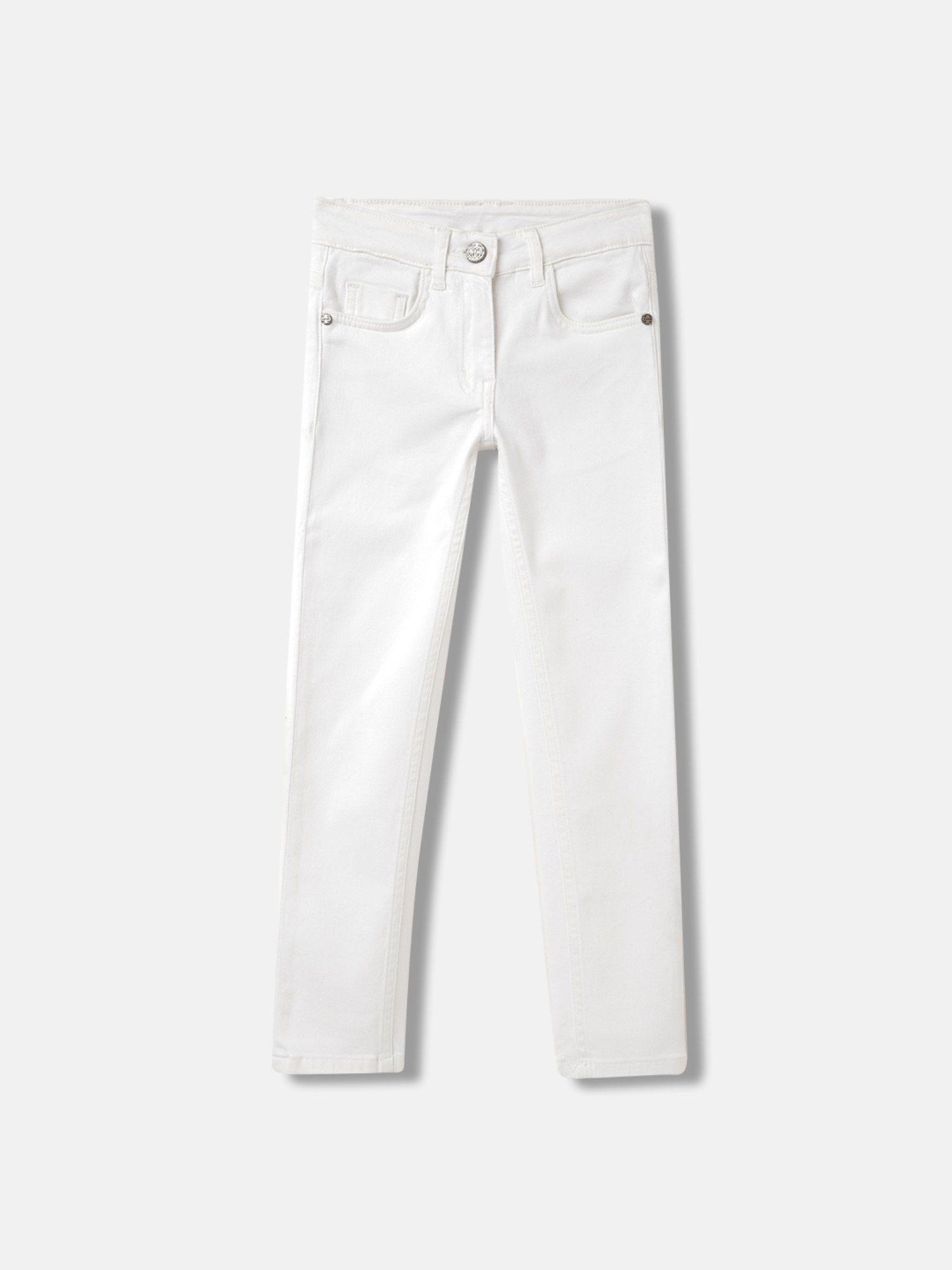 girls white solid skinny fit jeans