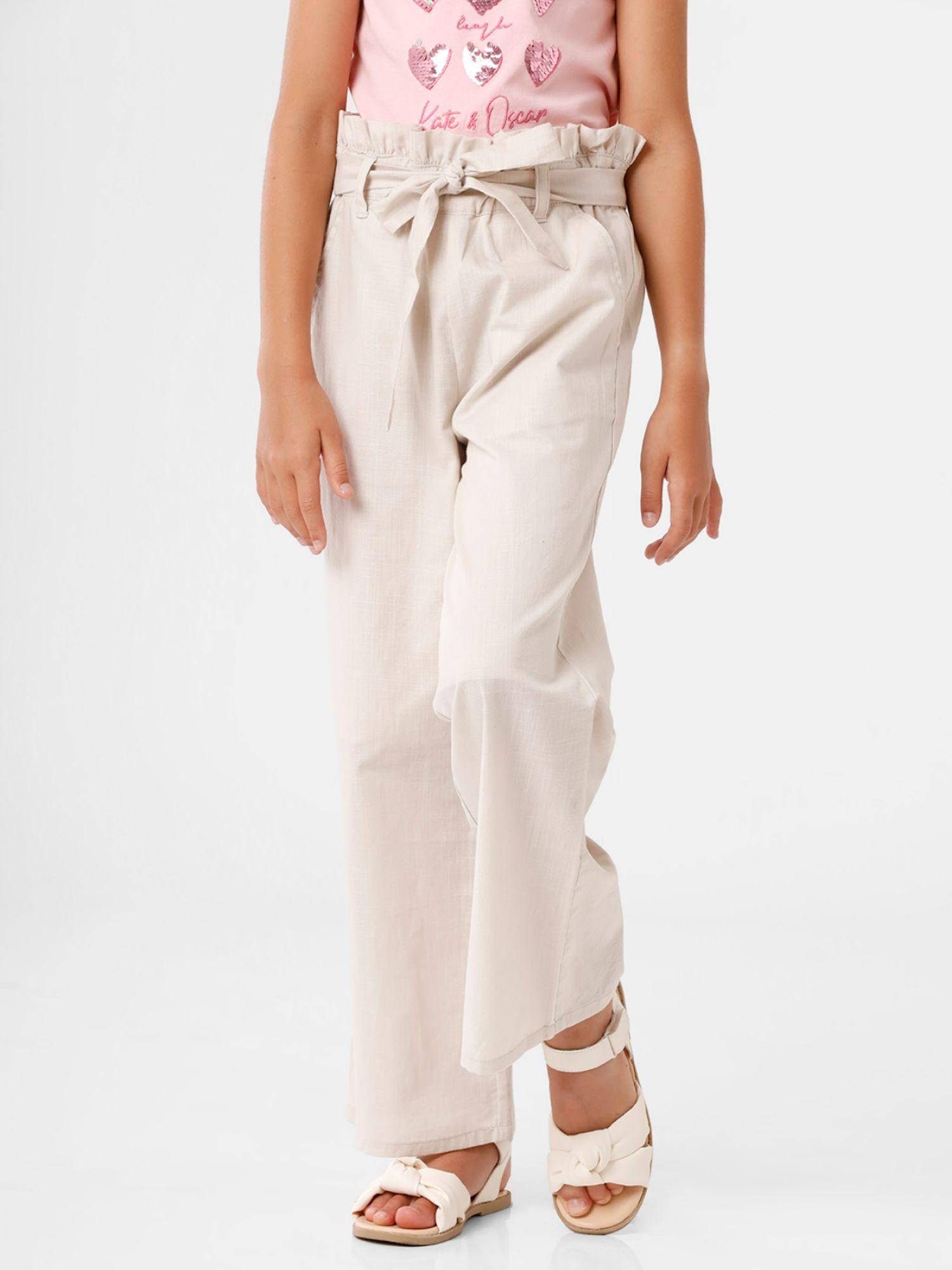 girls white solid trousers