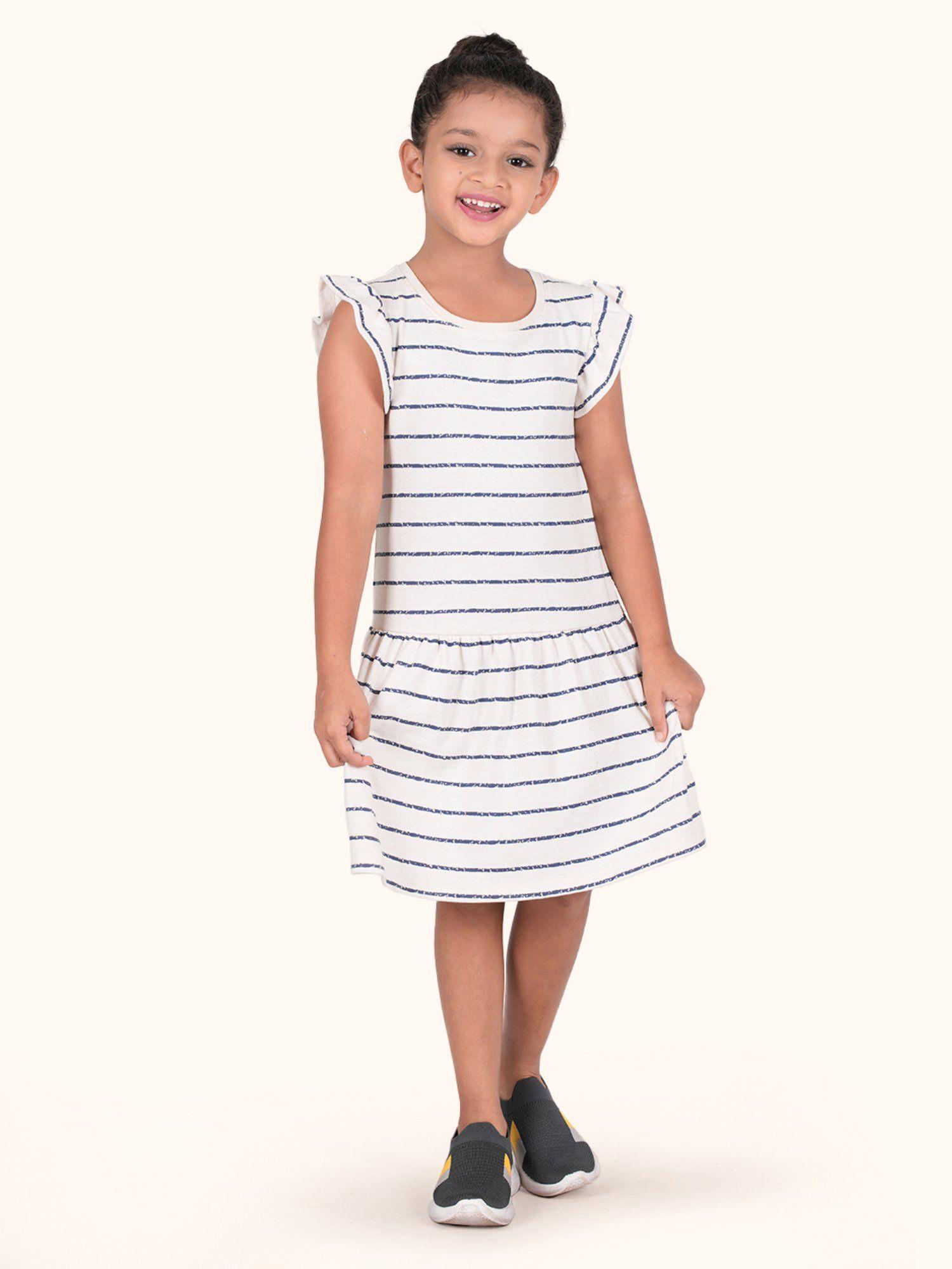 girls white striped cotton a-line dress