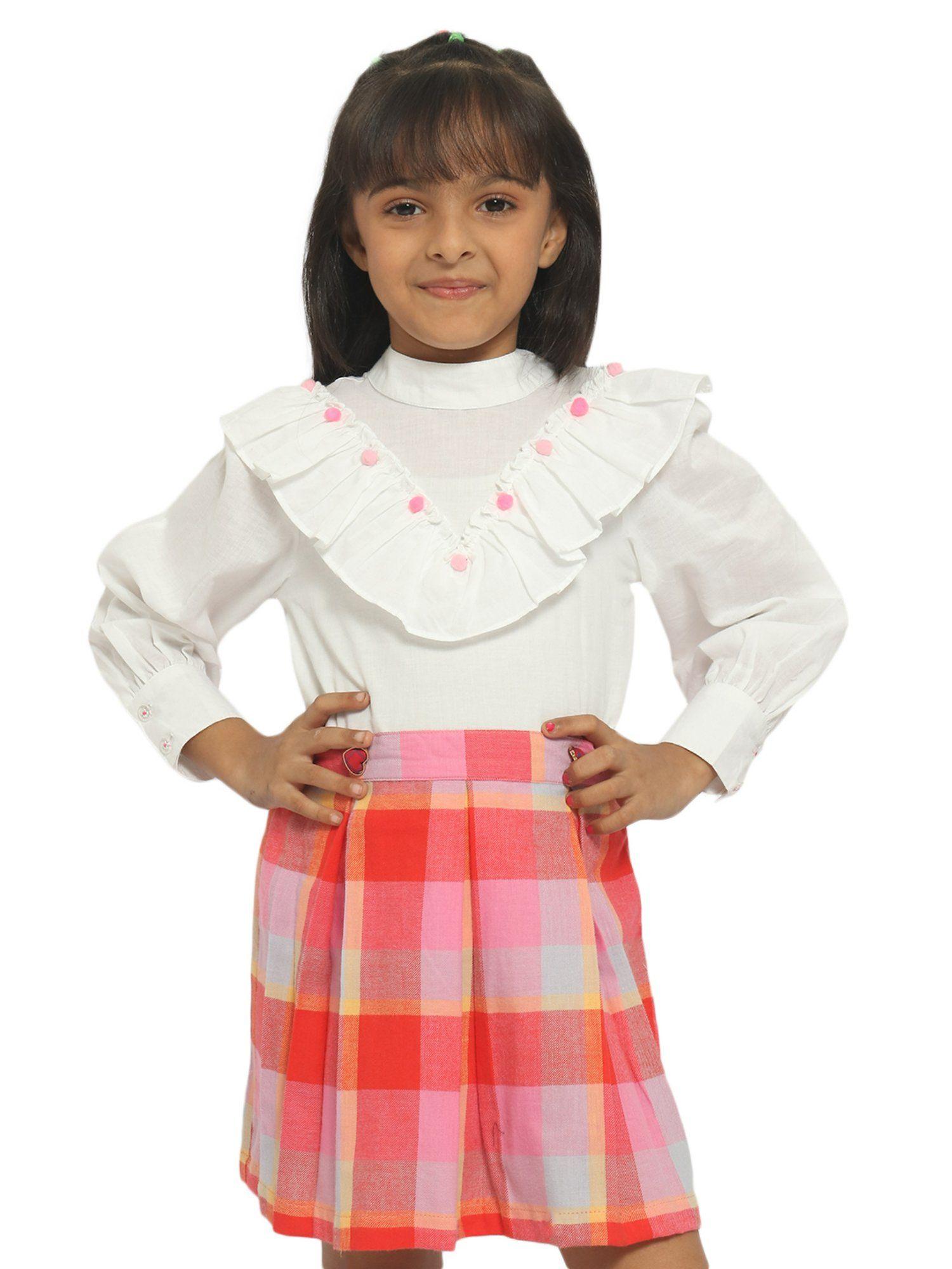girls white top with skirt (set of 2)