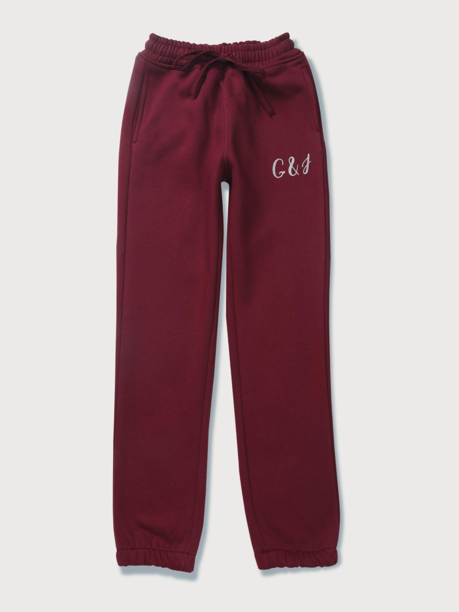 girls wine cotton solid trackpants
