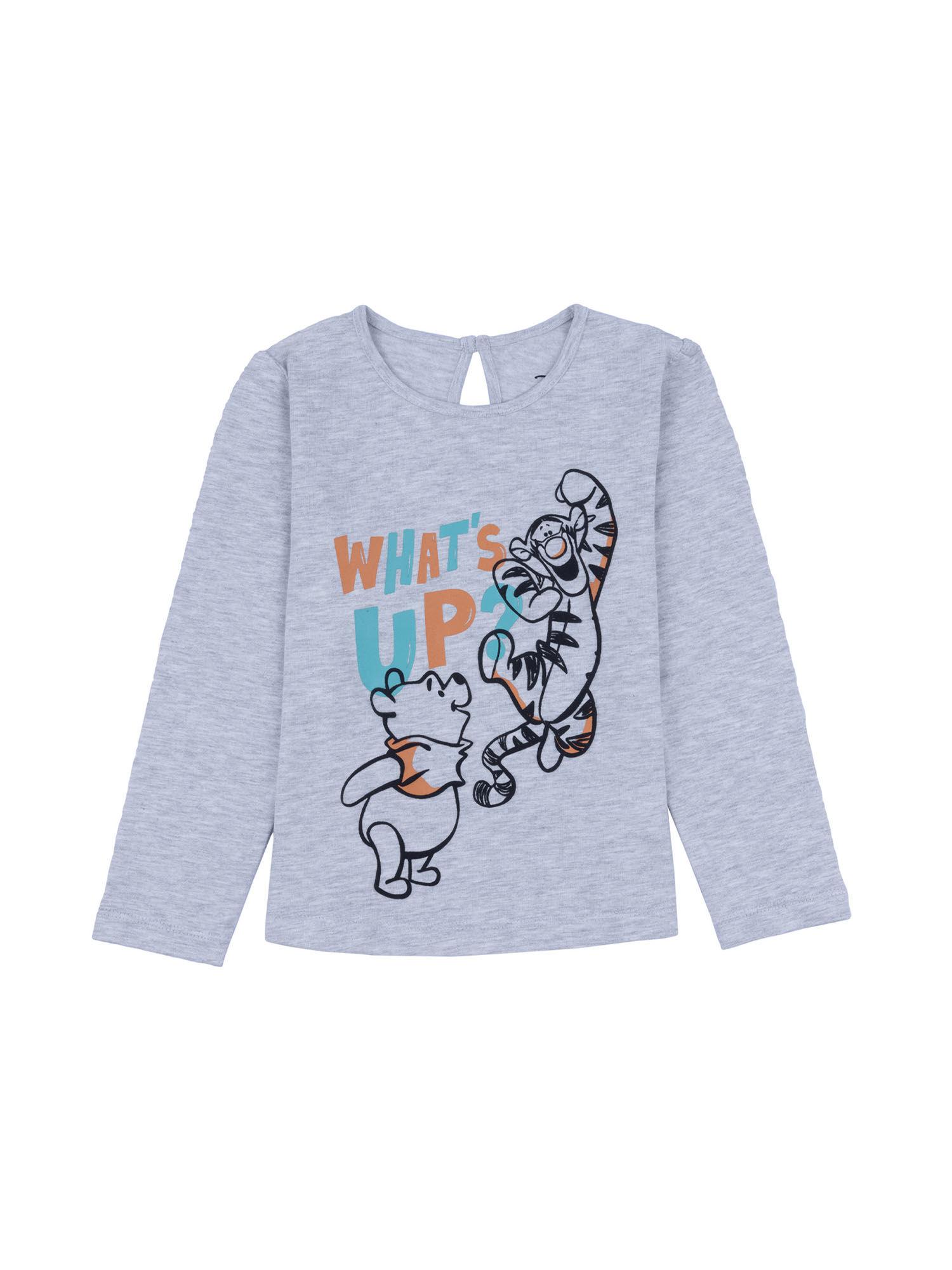 girls winnie the pooh "whats up" puff printed cotton grey tshirt