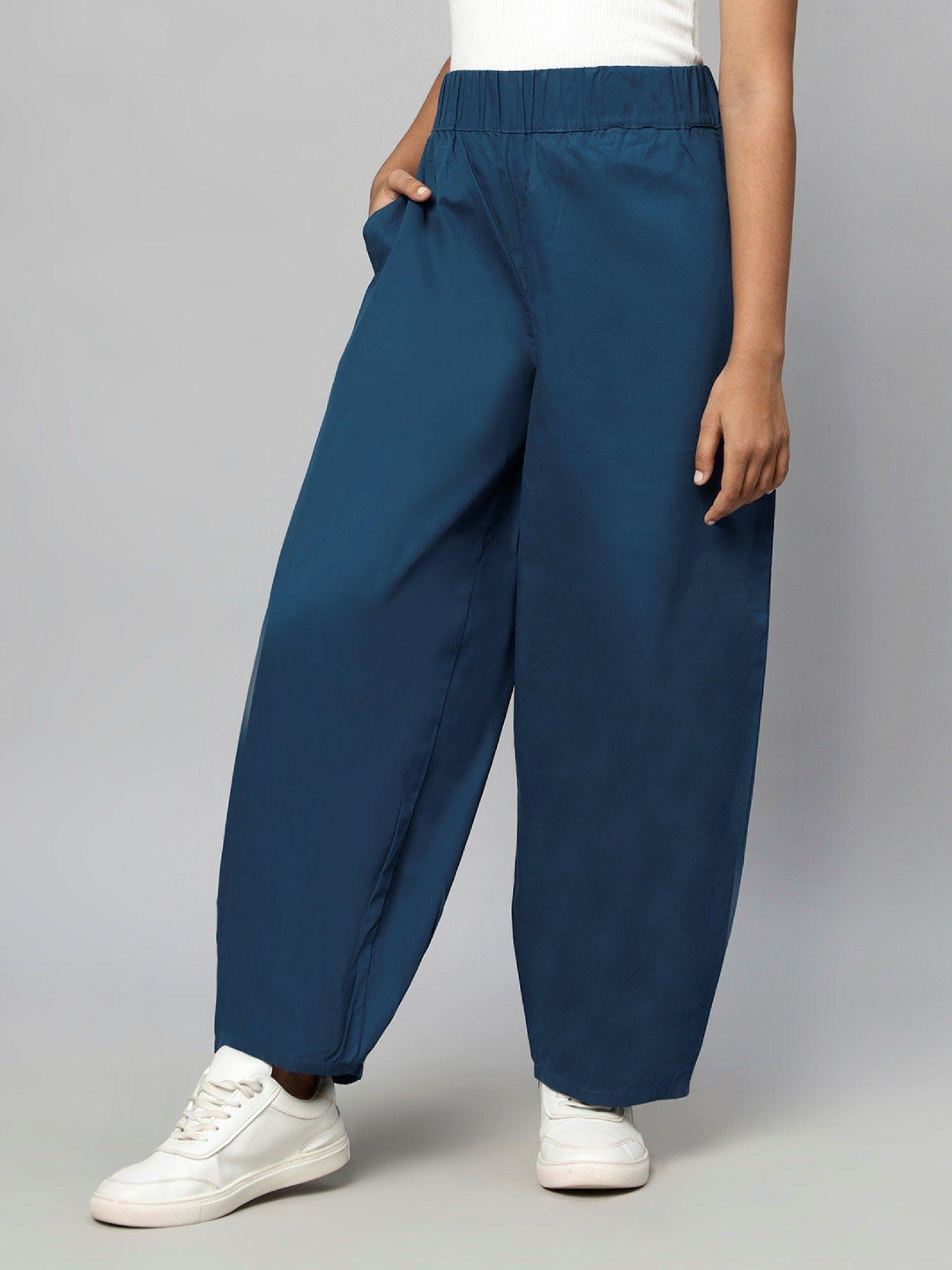 girls woven trouser-teal blue