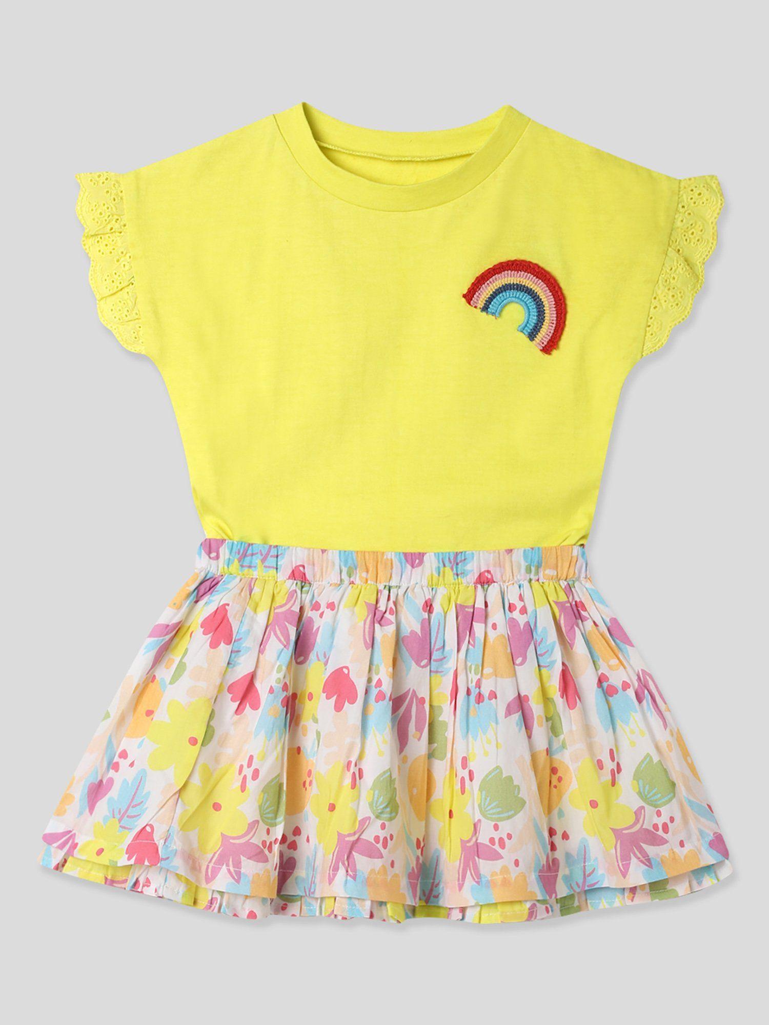 girls yellow all top and skirt (set of 3)