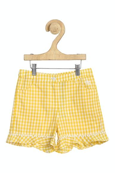girls yellow check regular fit shorts