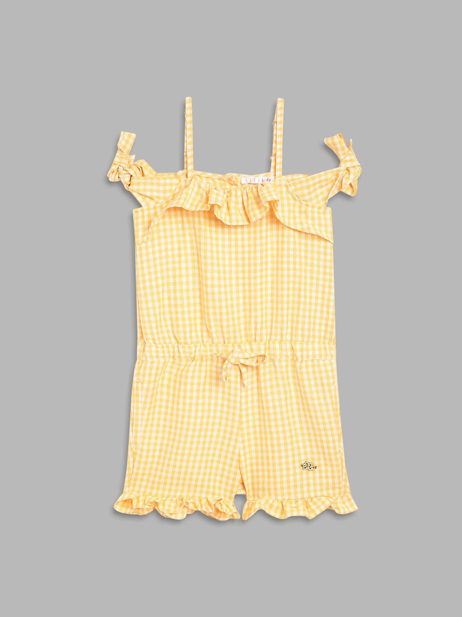 girls yellow checked jumpsuit