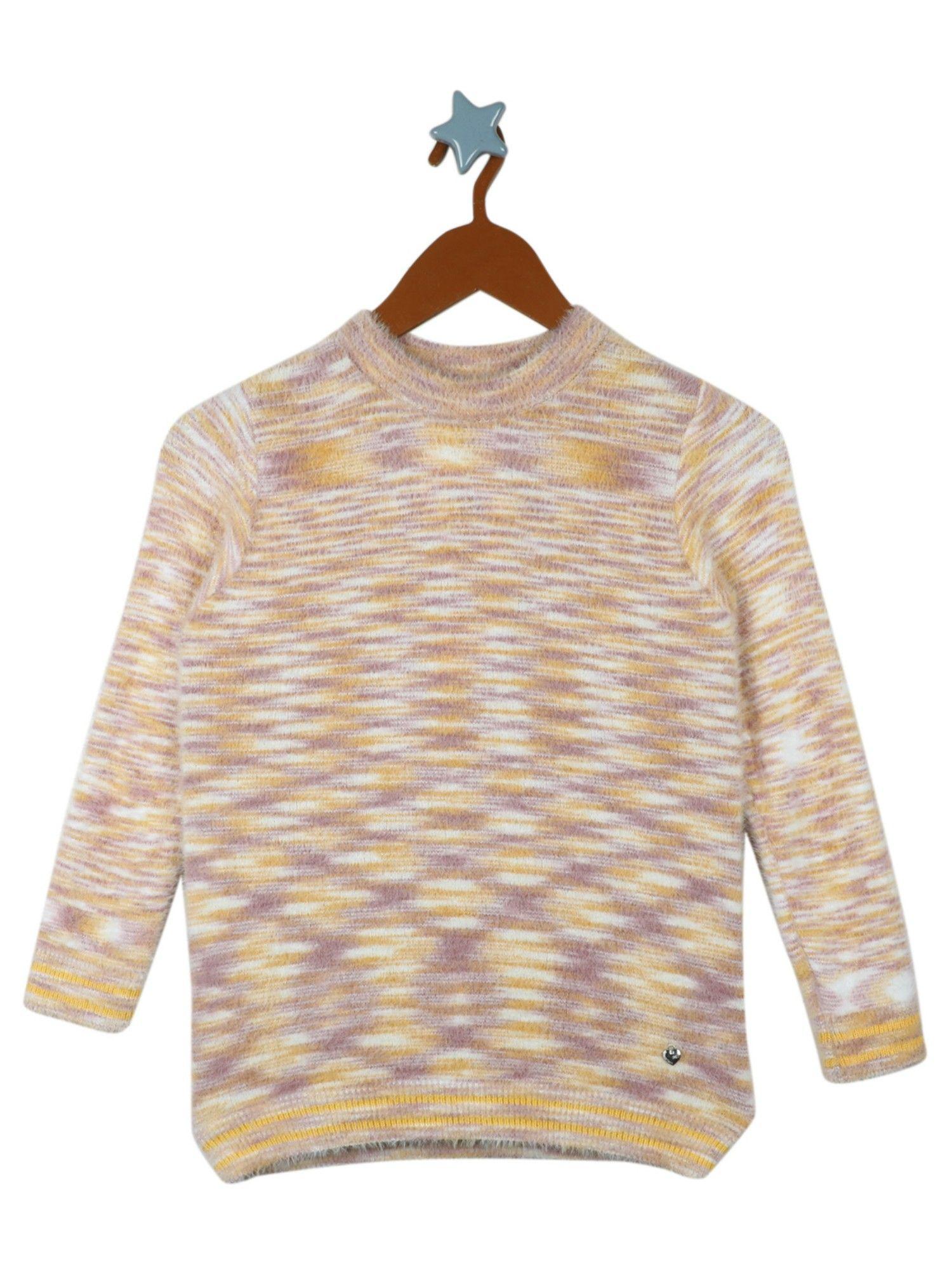 girls yellow cotton blend self design sweater