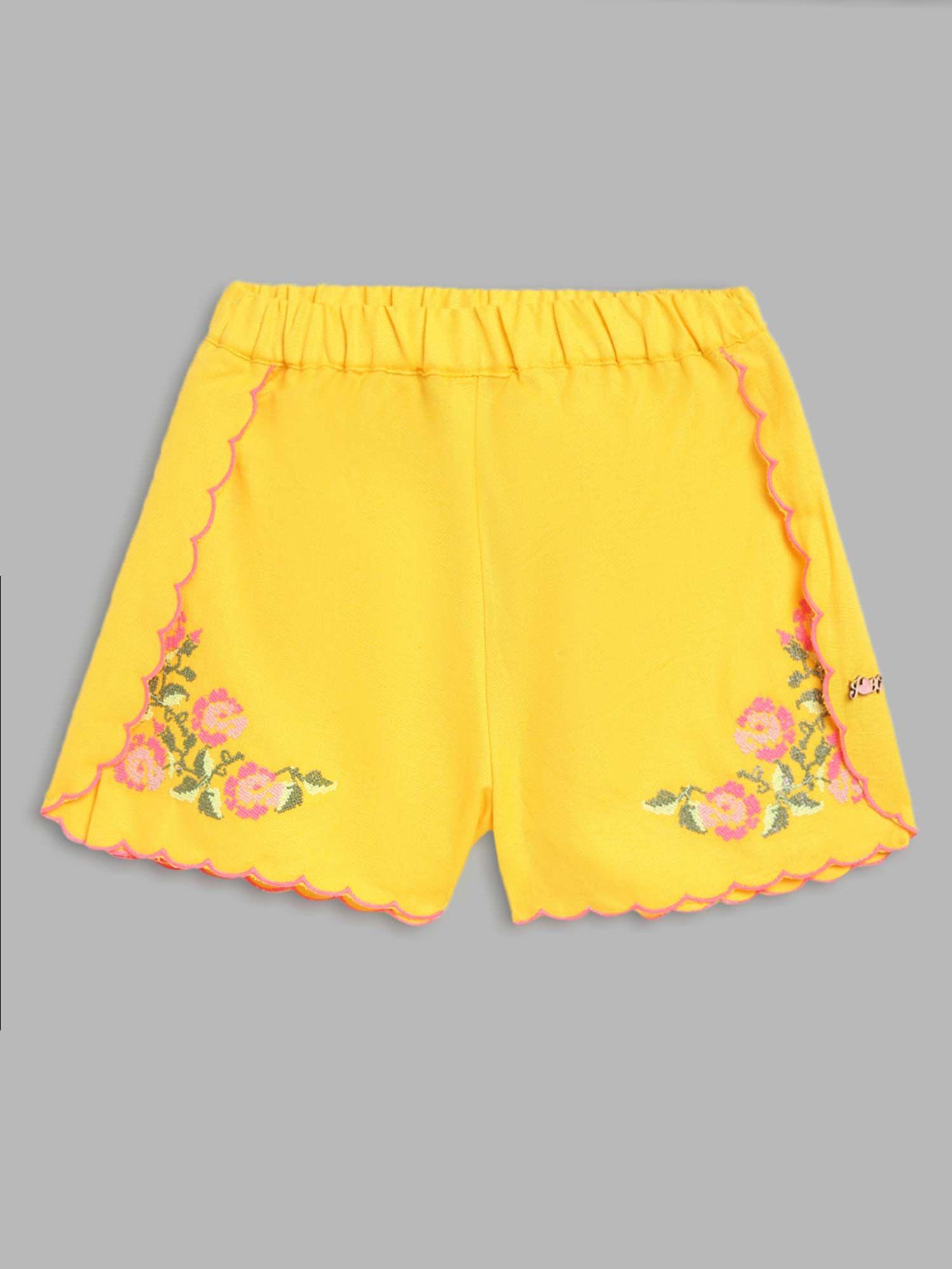 girls yellow embroidered shorts