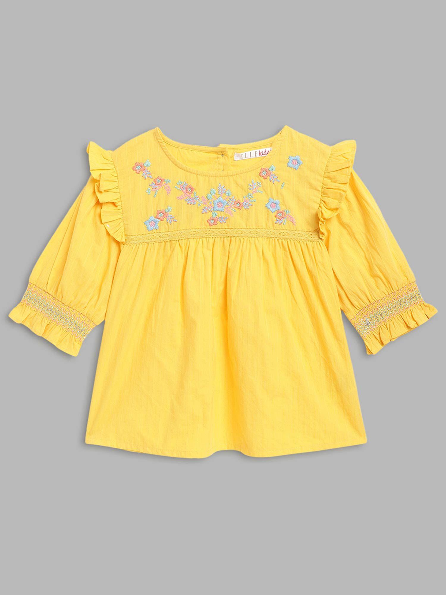 girls yellow embroidered top
