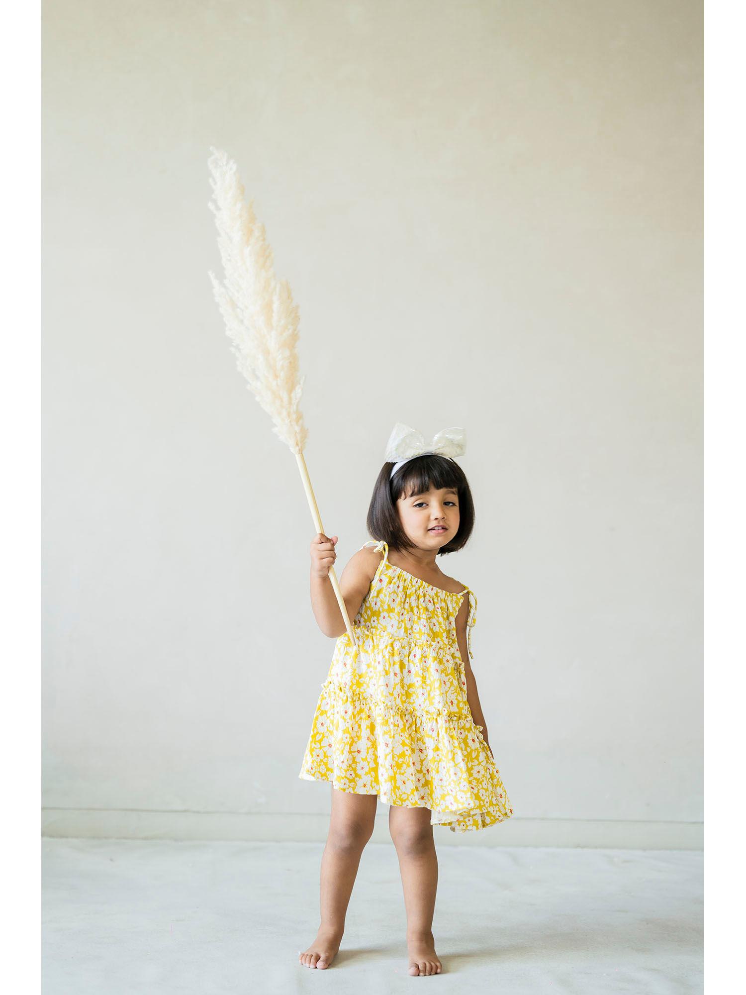 girls yellow floral rayon dress