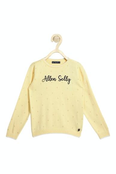 girls yellow graphic print regular fit sweater