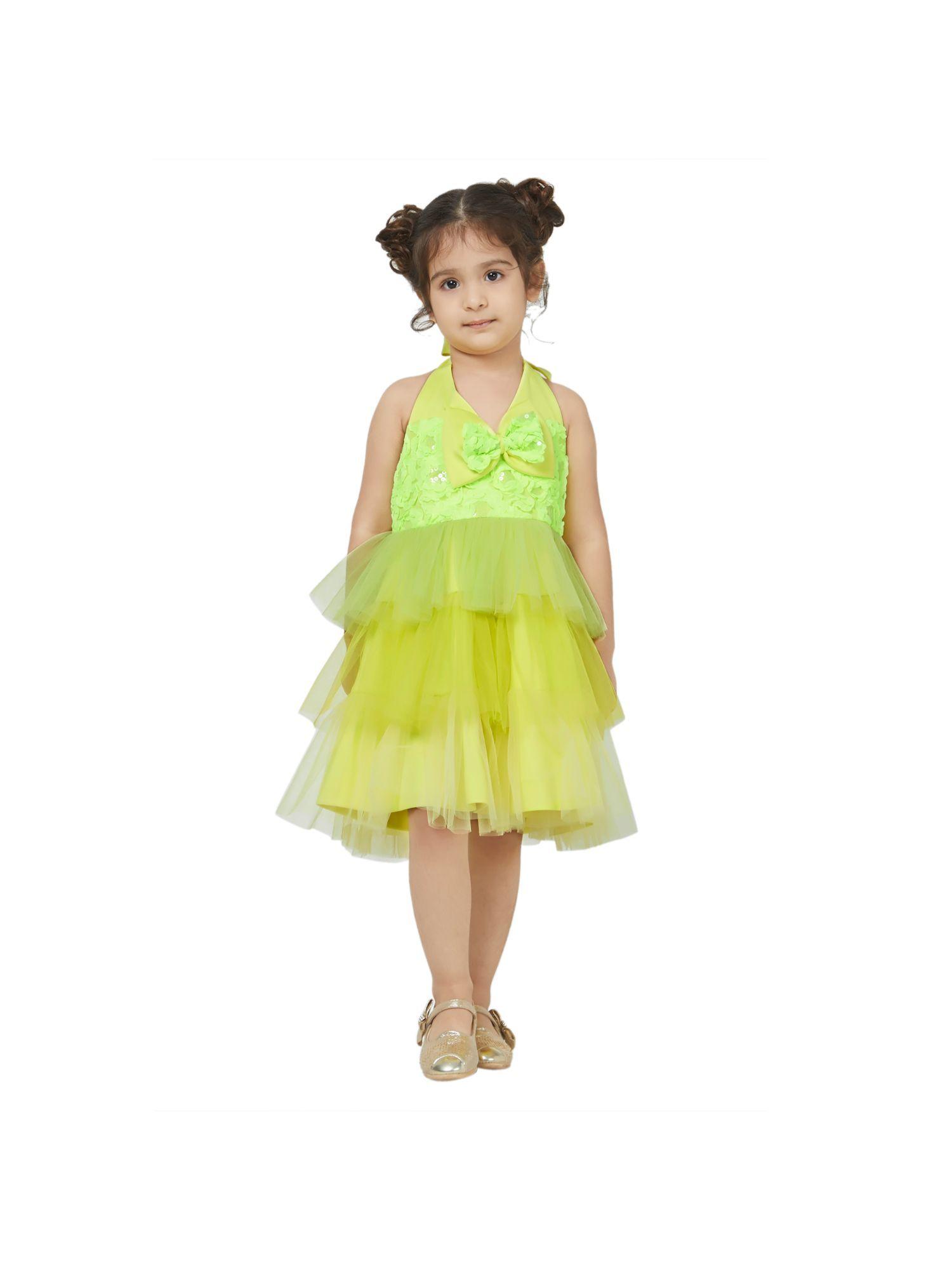 girls yellow-green lily bow dress
