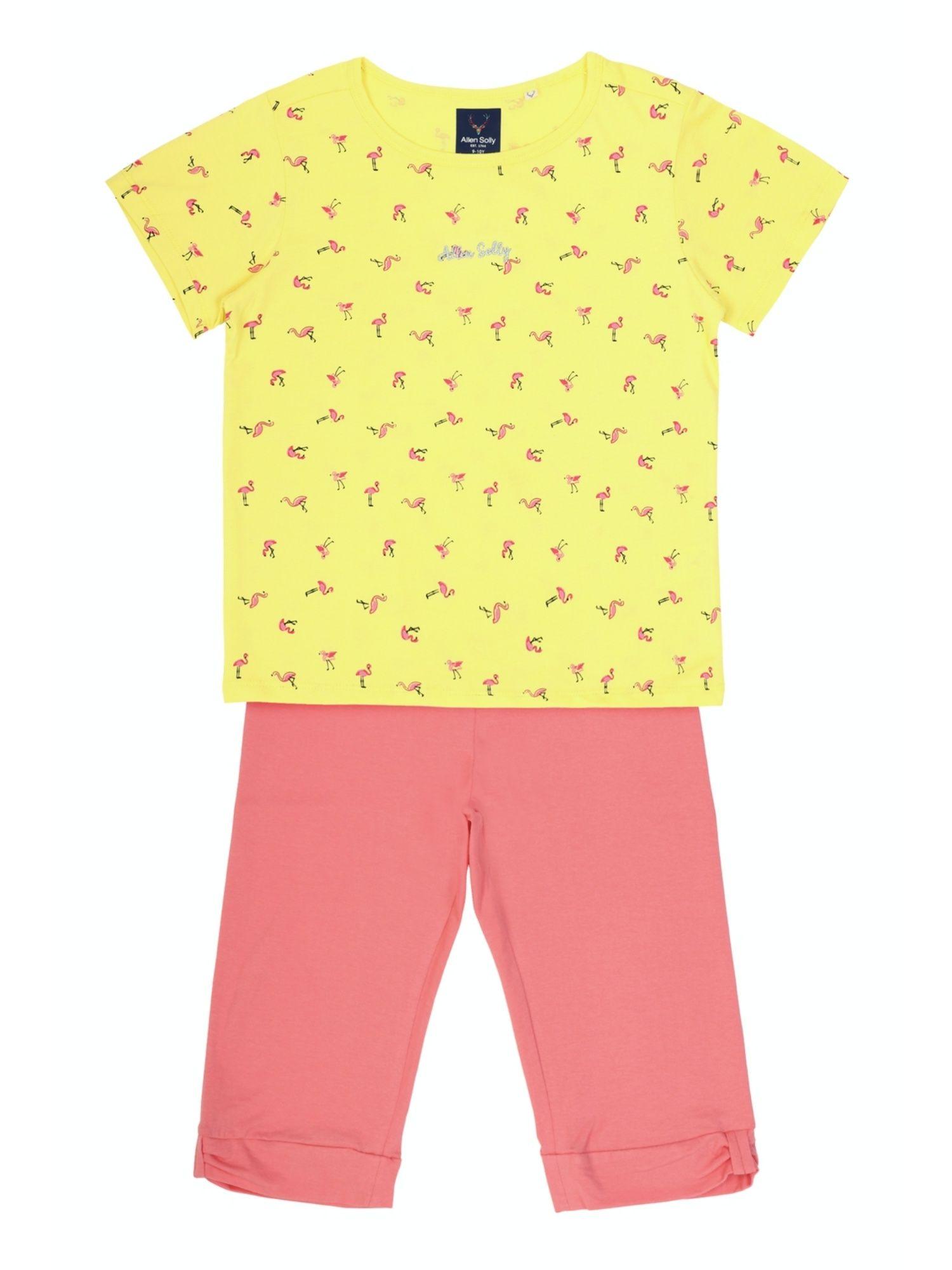 girls yellow printed 2 pc (set of 2)