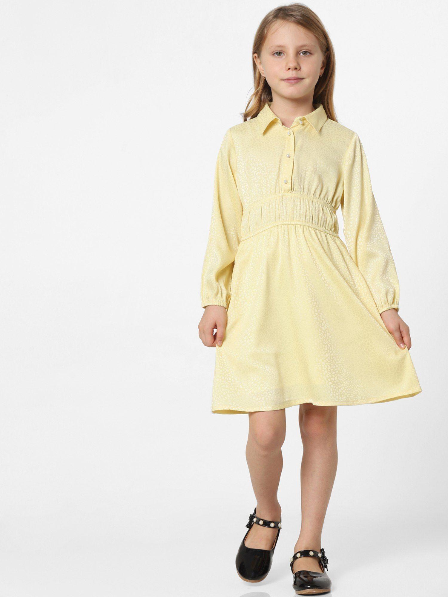 girls yellow printed knee length