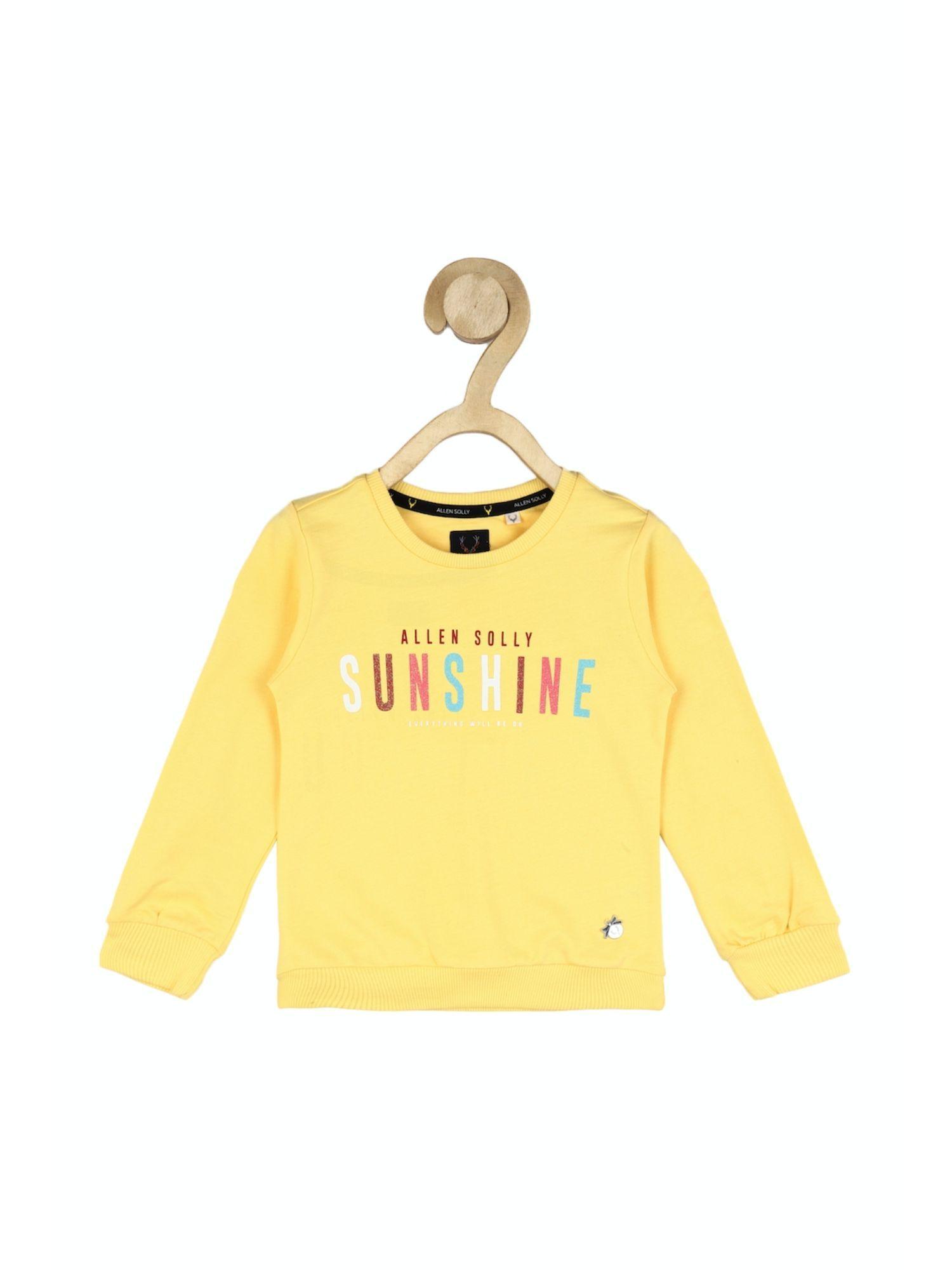 girls yellow printed regular fit sweatshirt