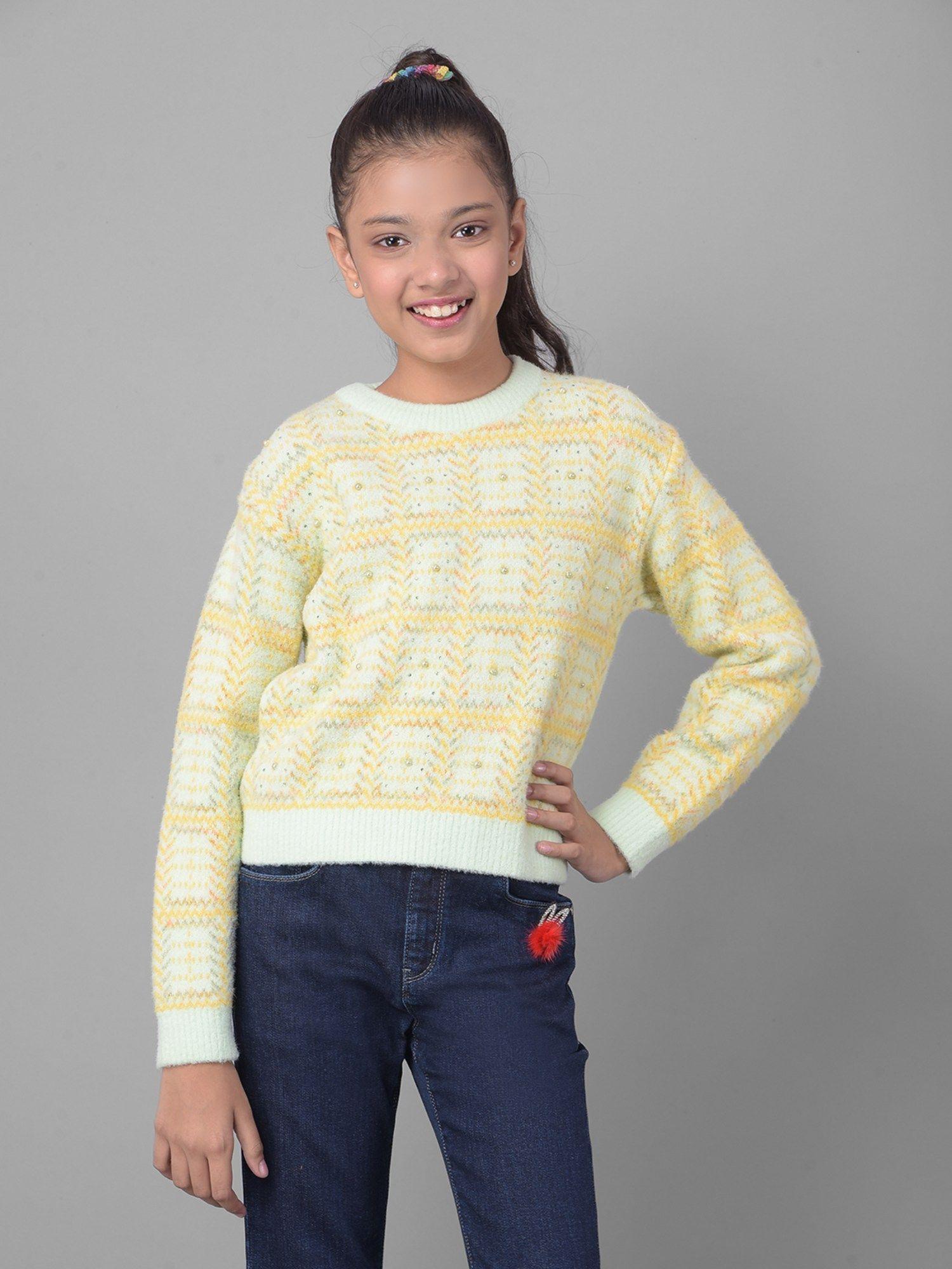 girls yellow woven sweater