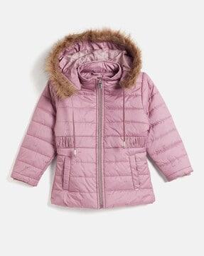 girls zip-front parka jacket with detachable hood