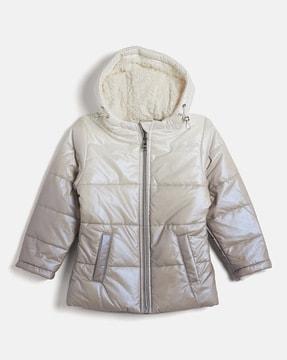 girls zip-front reversible hoodie with side pockets
