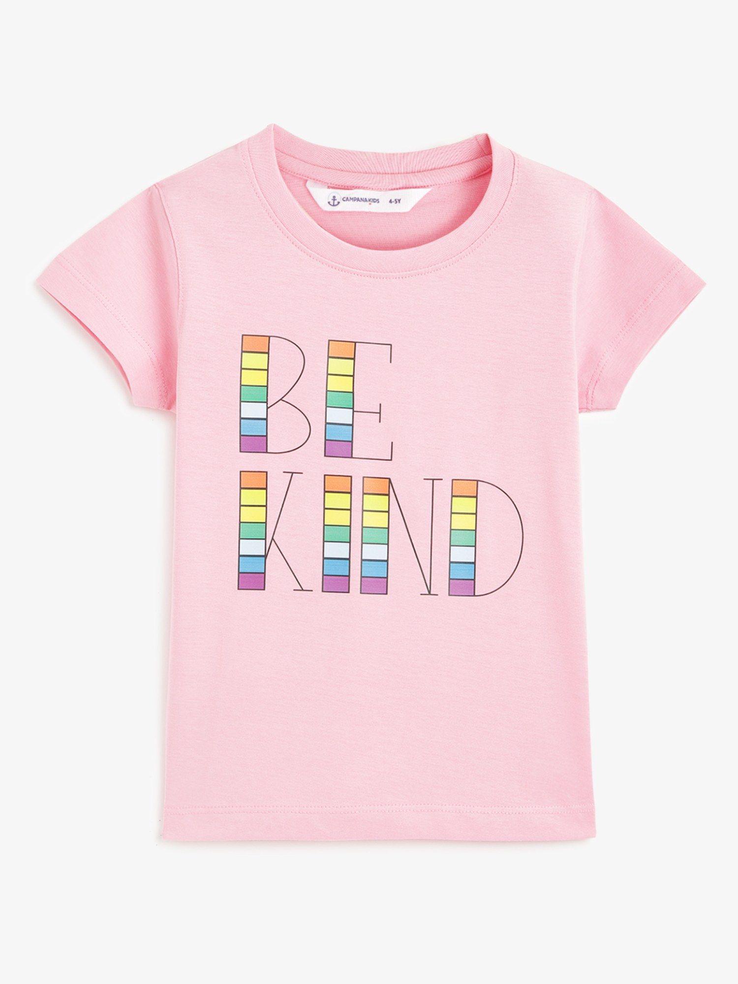 girls zuri half sleeves kindness print pink t-shirt