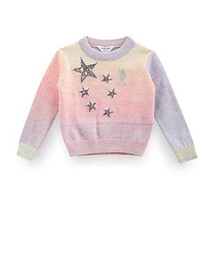 girlscrew neck embellished sweater