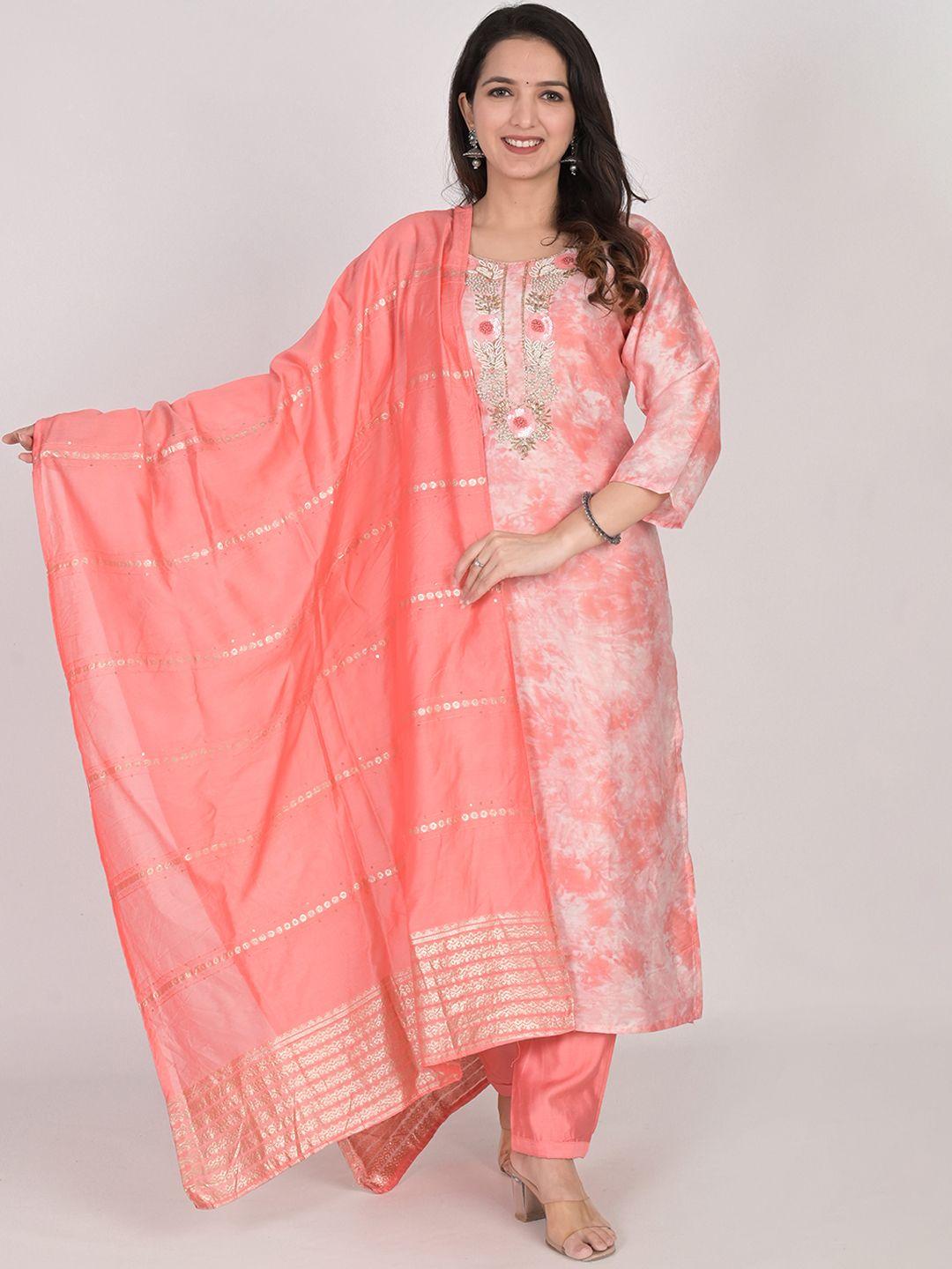 girly girls abstract printed sequinned chanderi cotton kurta with pyjamas & dupatta