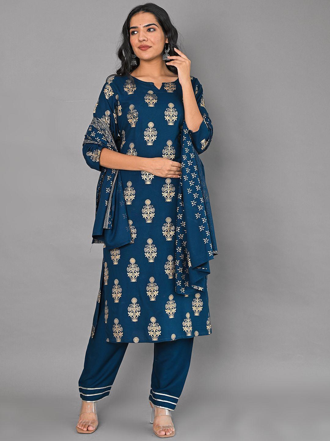 girly girls ethnic motifs printed kurta with trousers & dupatta