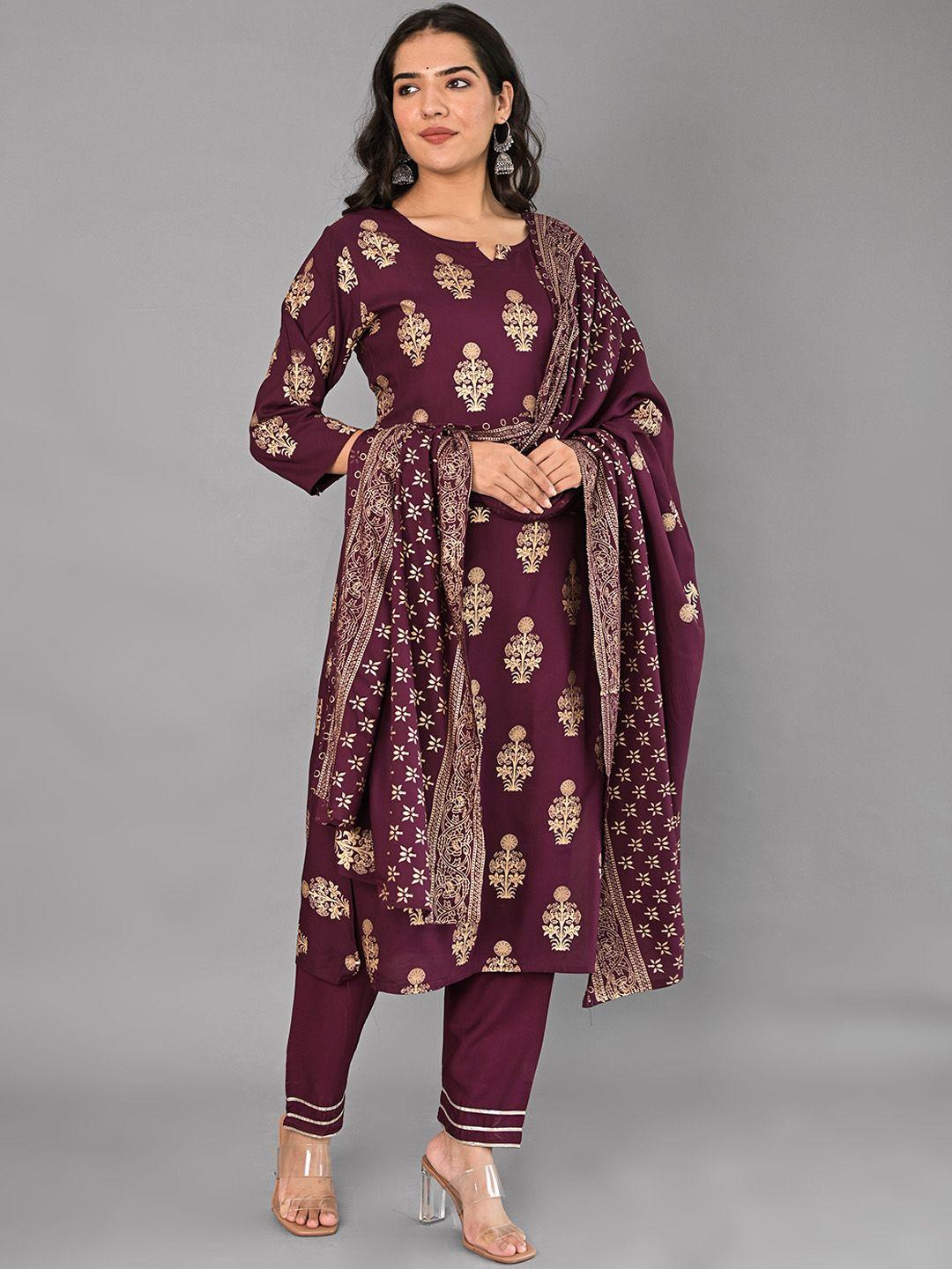 girly girls ethnic motifs printed kurta with trousers & dupatta