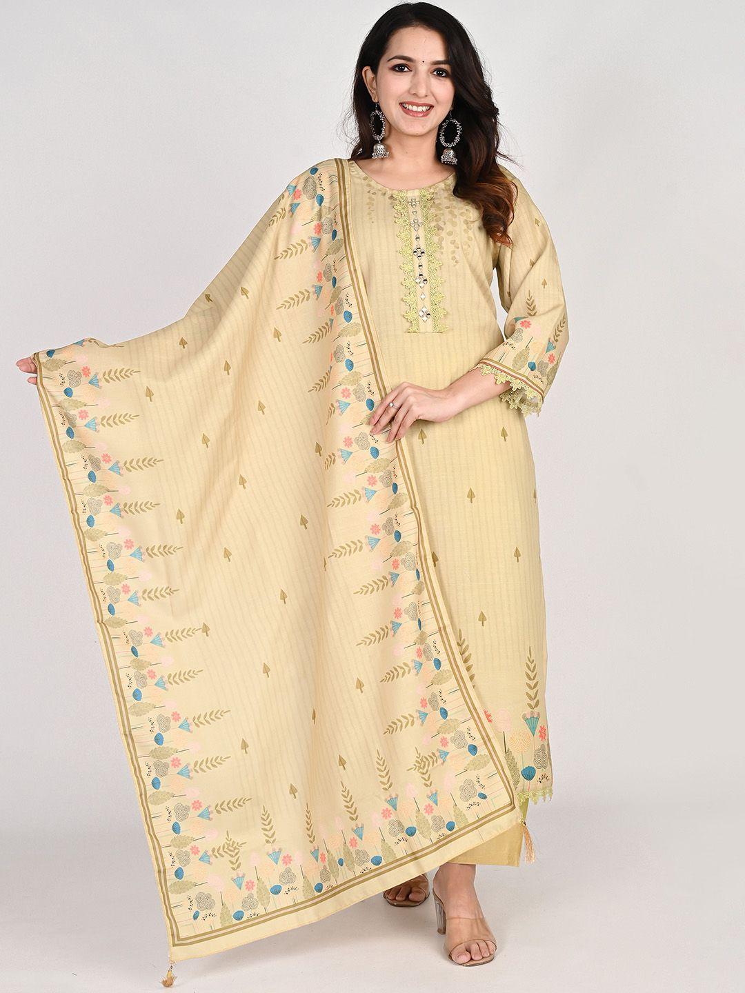 girly girls ethnic motifs printed mirror work raw silk kurta with pyjamas & dupatta