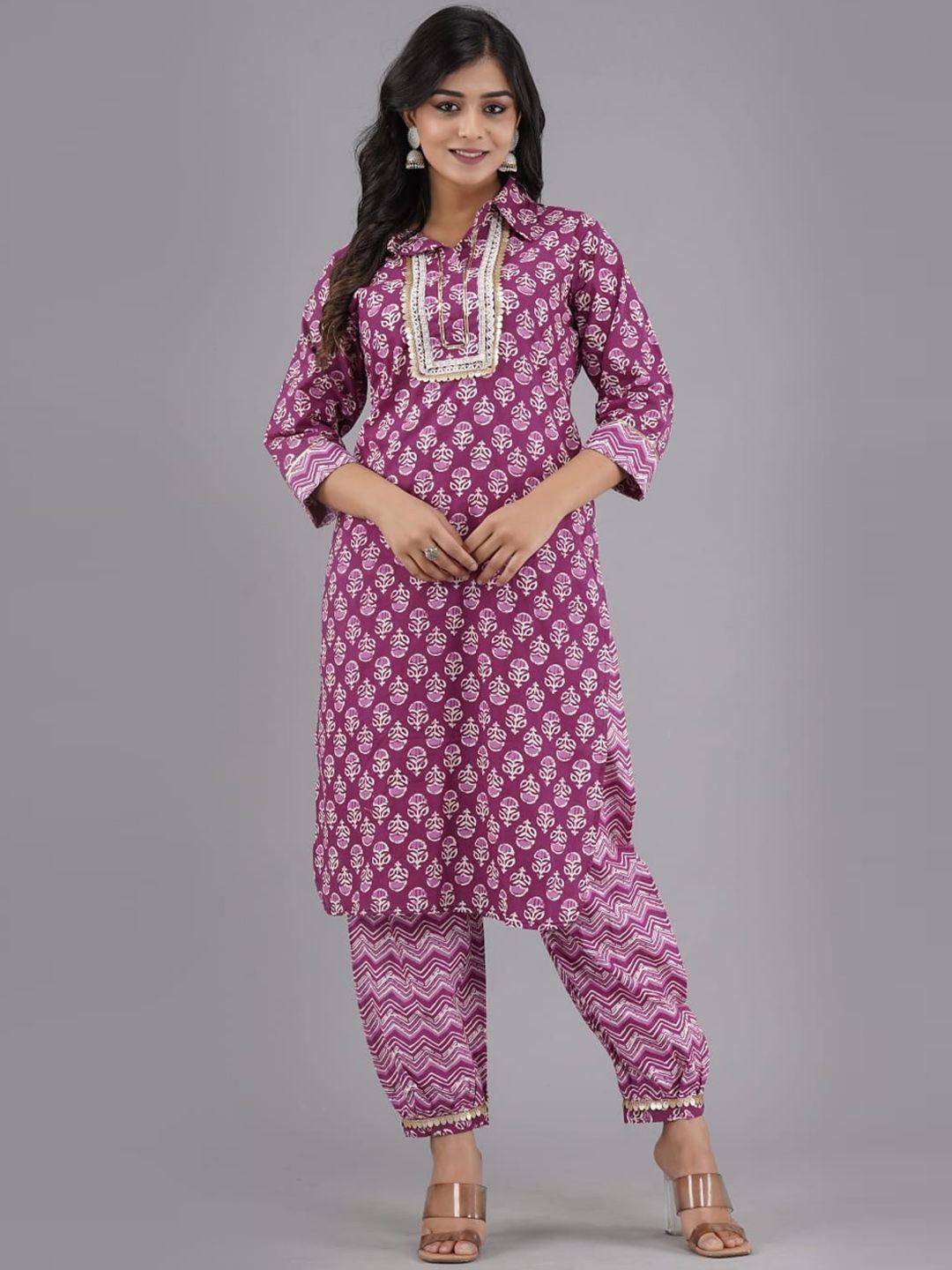 girly girls ethnic motifs printed pure cotton kurta with harem pants
