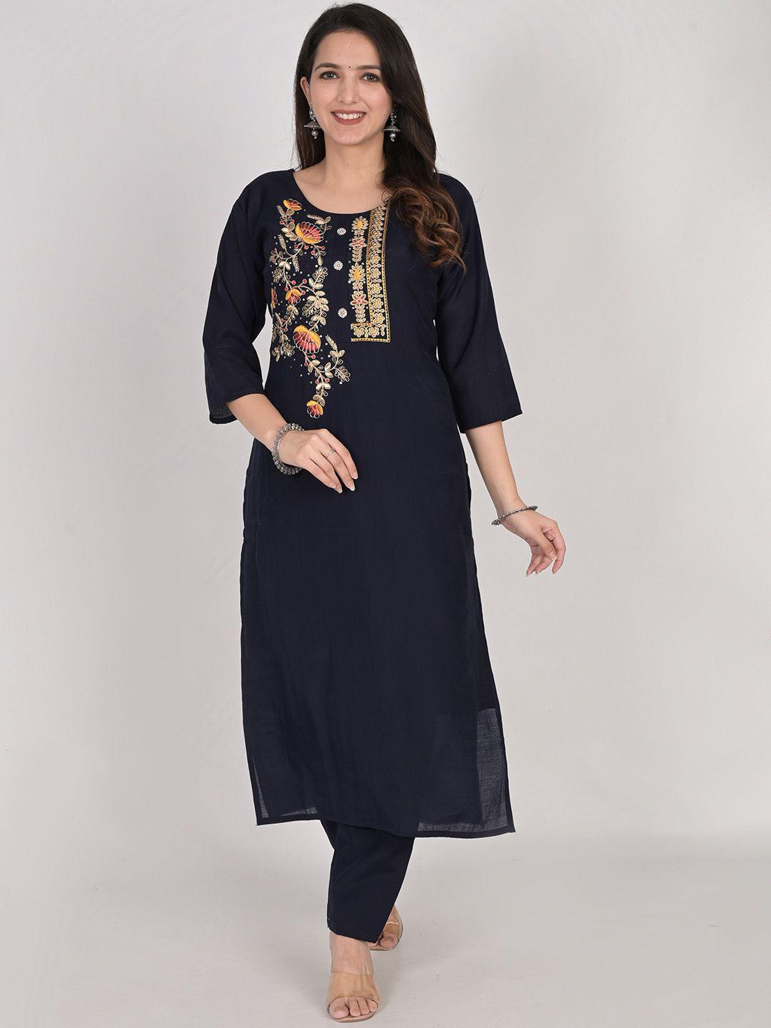 girly girls floral embroidered regular straight kurta with pyjamas & with dupatta