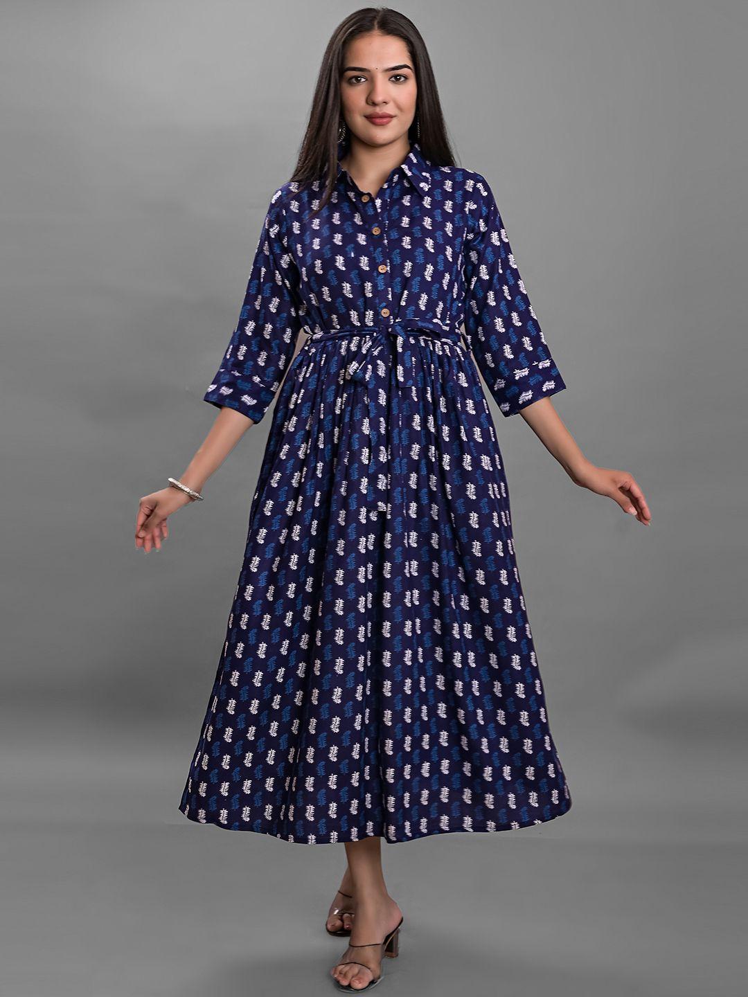 girly girls floral printed shirt collar fit & flare midi dress