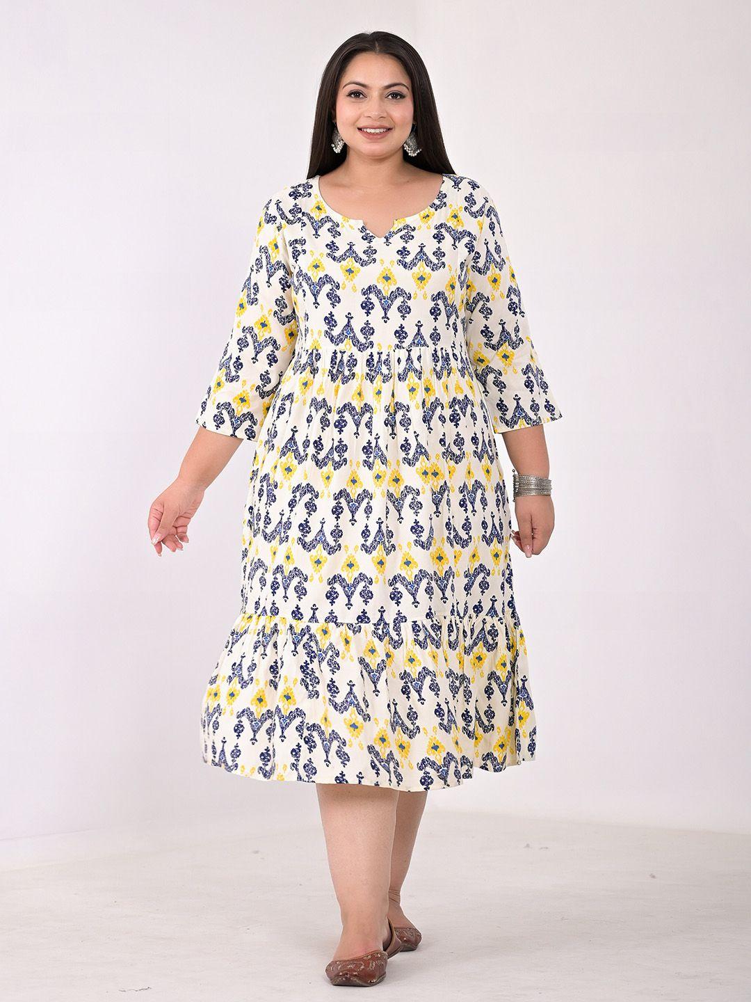 girly girls plus size ethnic motifs printed a-line midi dress