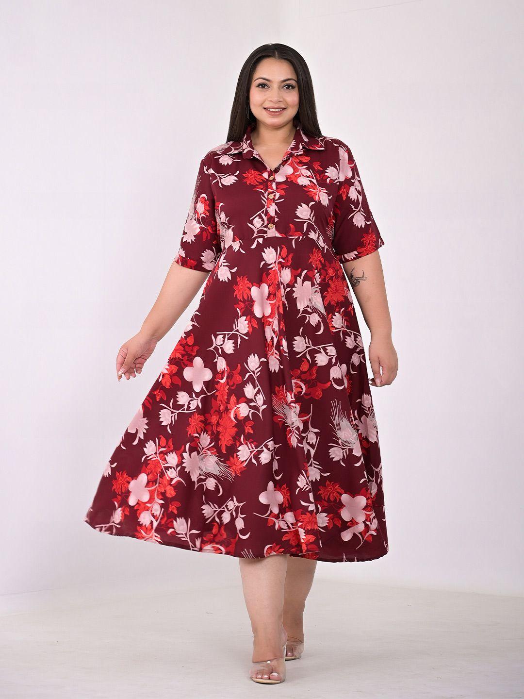 girly girls plus size floral printed a-line midi dress