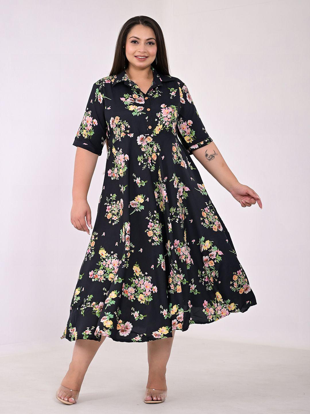 girly girls plus size floral printed a-line midi dress