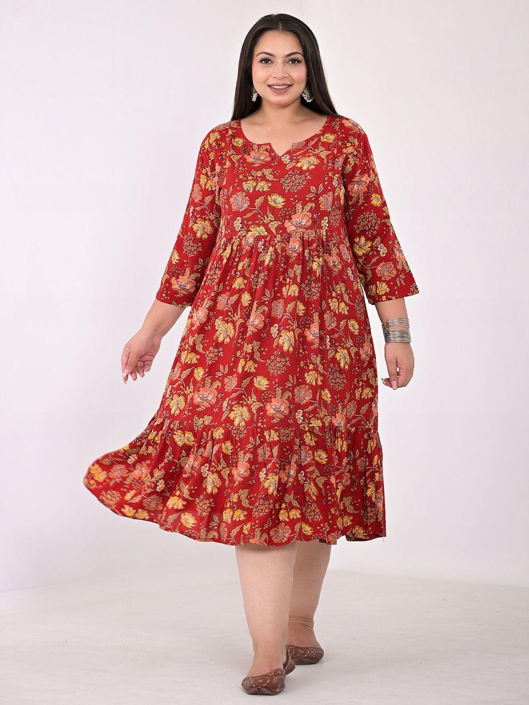 girly girls plus size floral printed cotton a-line midi dress