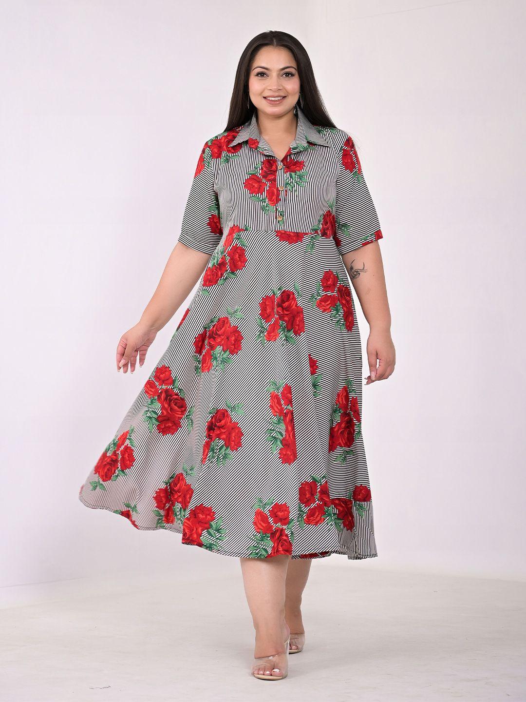 girly girls plus size floral printed crepe fit & flare midi dress