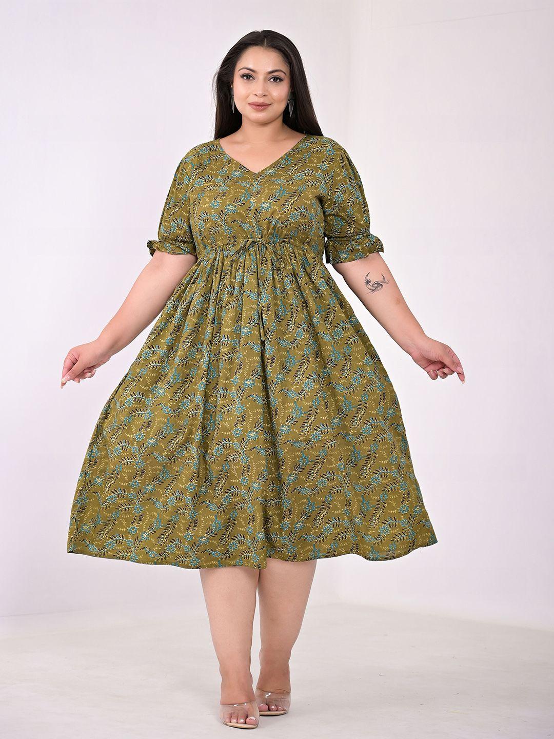 girly girls plus size floral printed fit & flare cotton midi dress