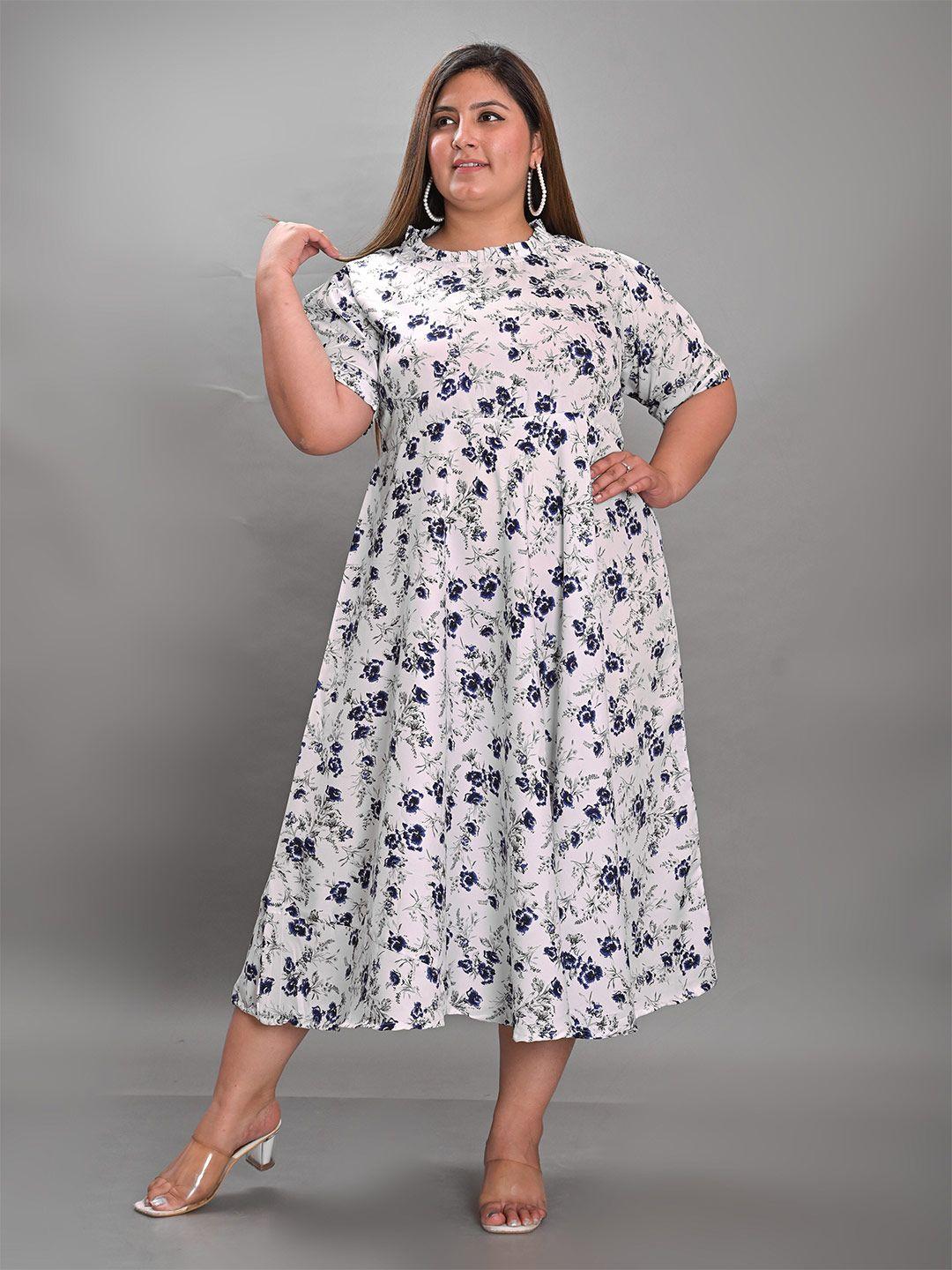 girly girls plus size floral printed high neck a-line midi dress